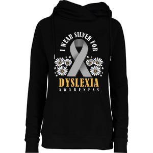 Silver Ribbon Dyslexia Awareness Dyslexia Teacher Dyslexia Womens Funnel Neck Pullover Hood