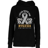 Silver Ribbon Dyslexia Awareness Dyslexia Teacher Dyslexia Womens Funnel Neck Pullover Hood