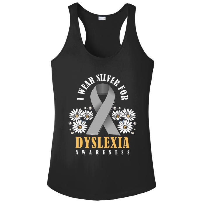 Silver Ribbon Dyslexia Awareness Dyslexia Teacher Dyslexia Ladies PosiCharge Competitor Racerback Tank