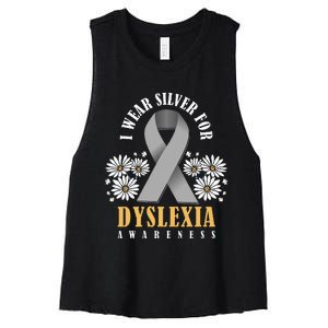 Silver Ribbon Dyslexia Awareness Dyslexia Teacher Dyslexia Women's Racerback Cropped Tank