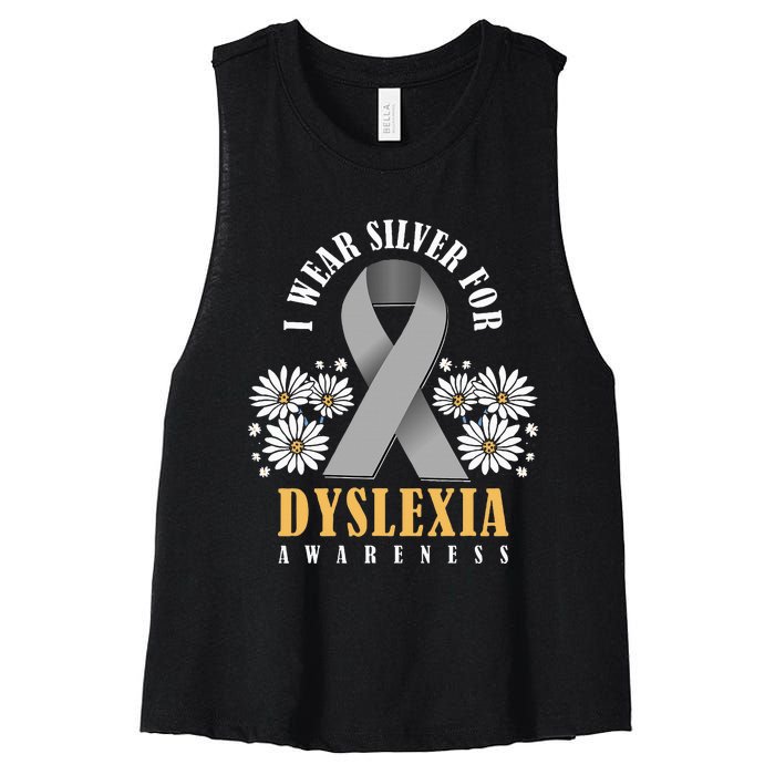 Silver Ribbon Dyslexia Awareness Dyslexia Teacher Dyslexia Women's Racerback Cropped Tank