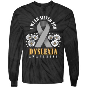 Silver Ribbon Dyslexia Awareness Dyslexia Teacher Dyslexia Tie-Dye Long Sleeve Shirt