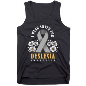 Silver Ribbon Dyslexia Awareness Dyslexia Teacher Dyslexia Tank Top