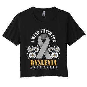 Silver Ribbon Dyslexia Awareness Dyslexia Teacher Dyslexia Women's Crop Top Tee