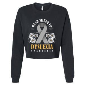 Silver Ribbon Dyslexia Awareness Dyslexia Teacher Dyslexia Cropped Pullover Crew