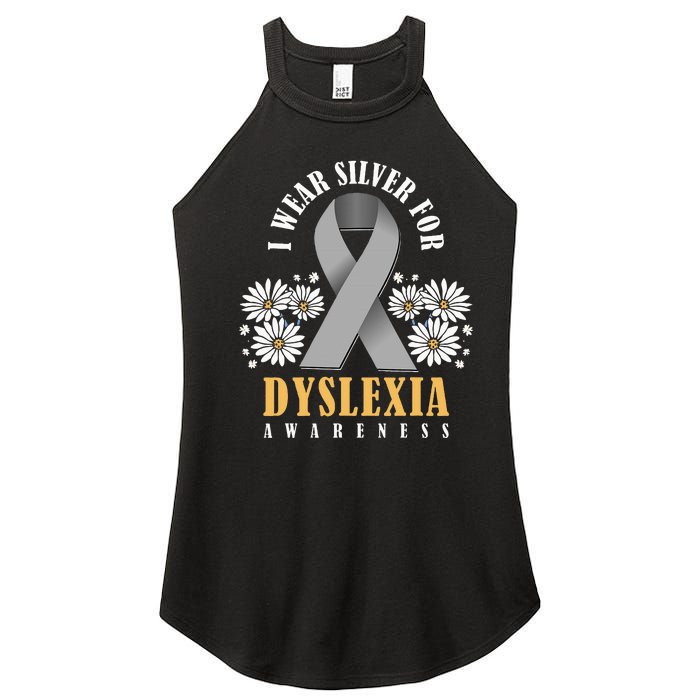 Silver Ribbon Dyslexia Awareness Dyslexia Teacher Dyslexia Women's Perfect Tri Rocker Tank