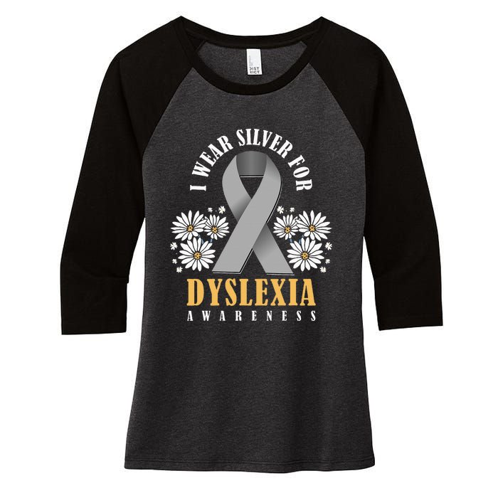 Silver Ribbon Dyslexia Awareness Dyslexia Teacher Dyslexia Women's Tri-Blend 3/4-Sleeve Raglan Shirt