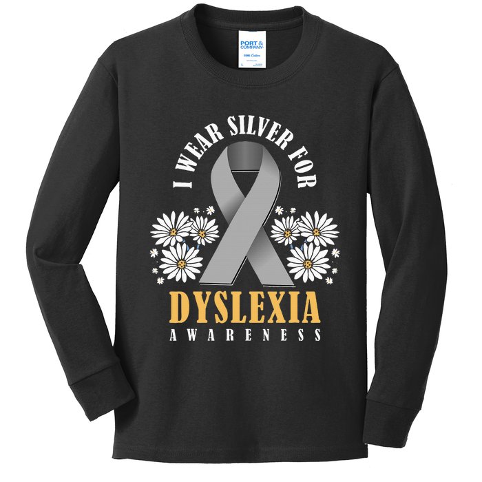 Silver Ribbon Dyslexia Awareness Dyslexia Teacher Dyslexia Kids Long Sleeve Shirt