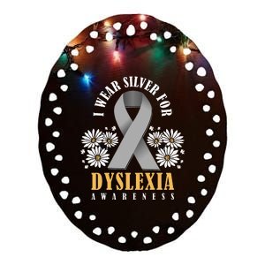 Silver Ribbon Dyslexia Awareness Dyslexia Teacher Dyslexia Ceramic Oval Ornament