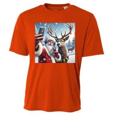 Surprise Rain Deer Selfie Santa Cooling Performance Crew T-Shirt