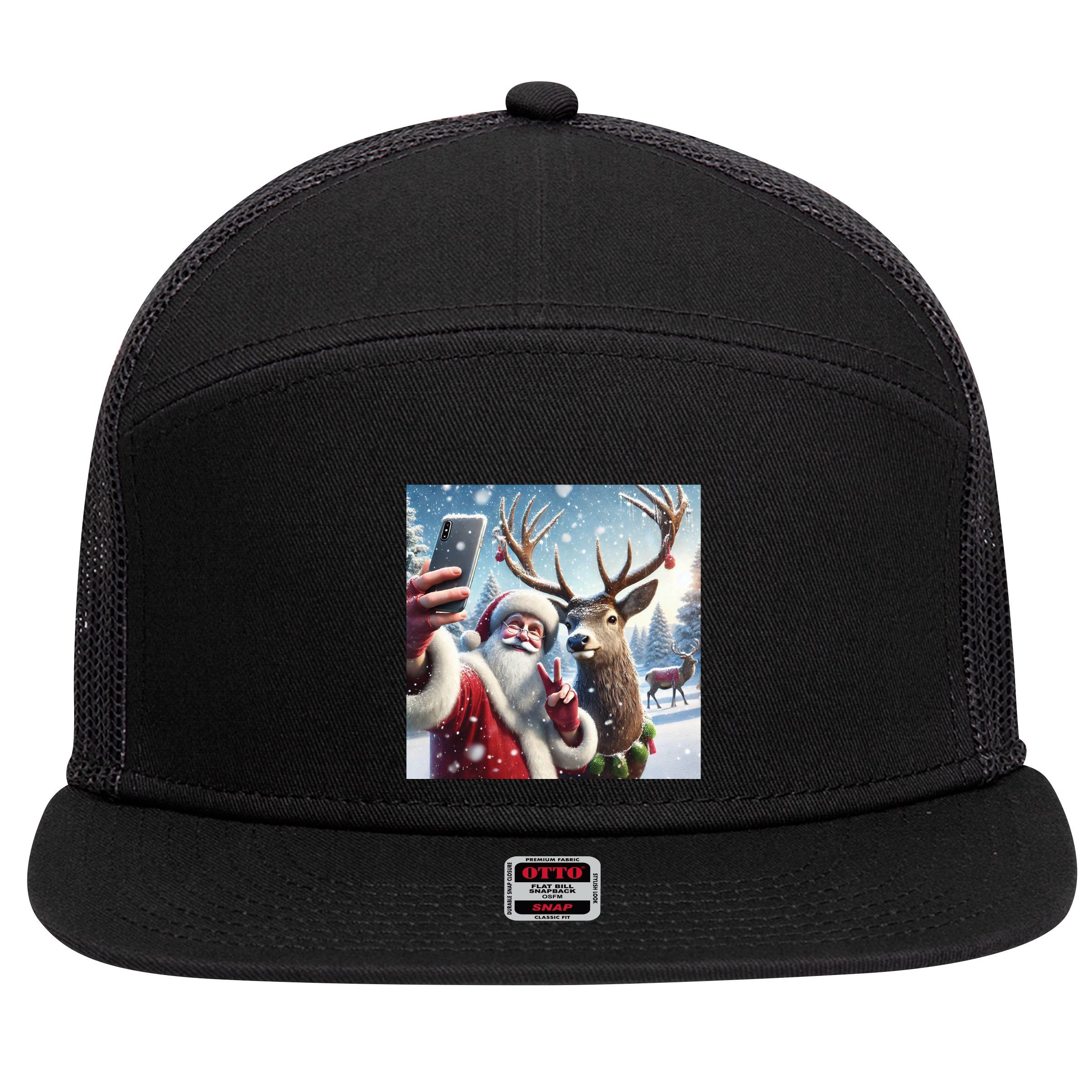 Surprise Rain Deer Selfie Santa 7 Panel Mesh Trucker Snapback Hat