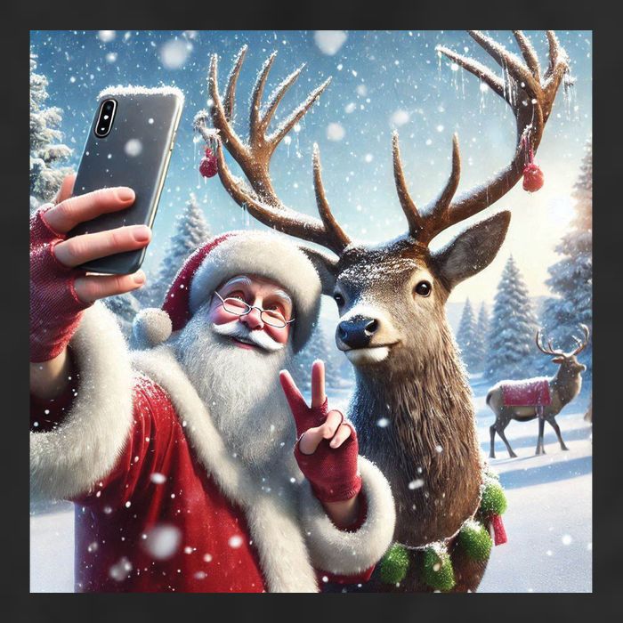 Surprise Rain Deer Selfie Santa 7 Panel Mesh Trucker Snapback Hat