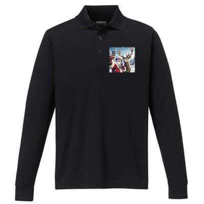 Surprise Rain Deer Selfie Santa Performance Long Sleeve Polo