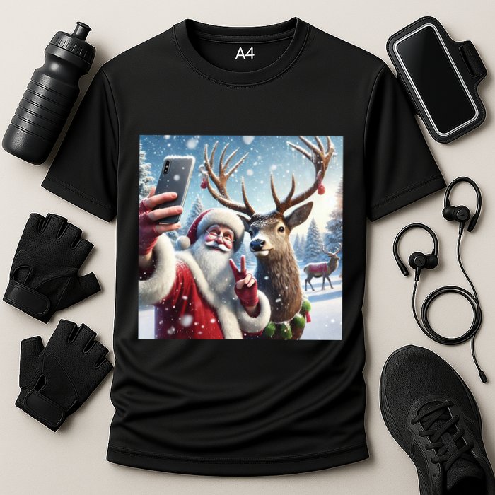 Surprise Rain Deer Selfie Santa Cooling Performance Crew T-Shirt