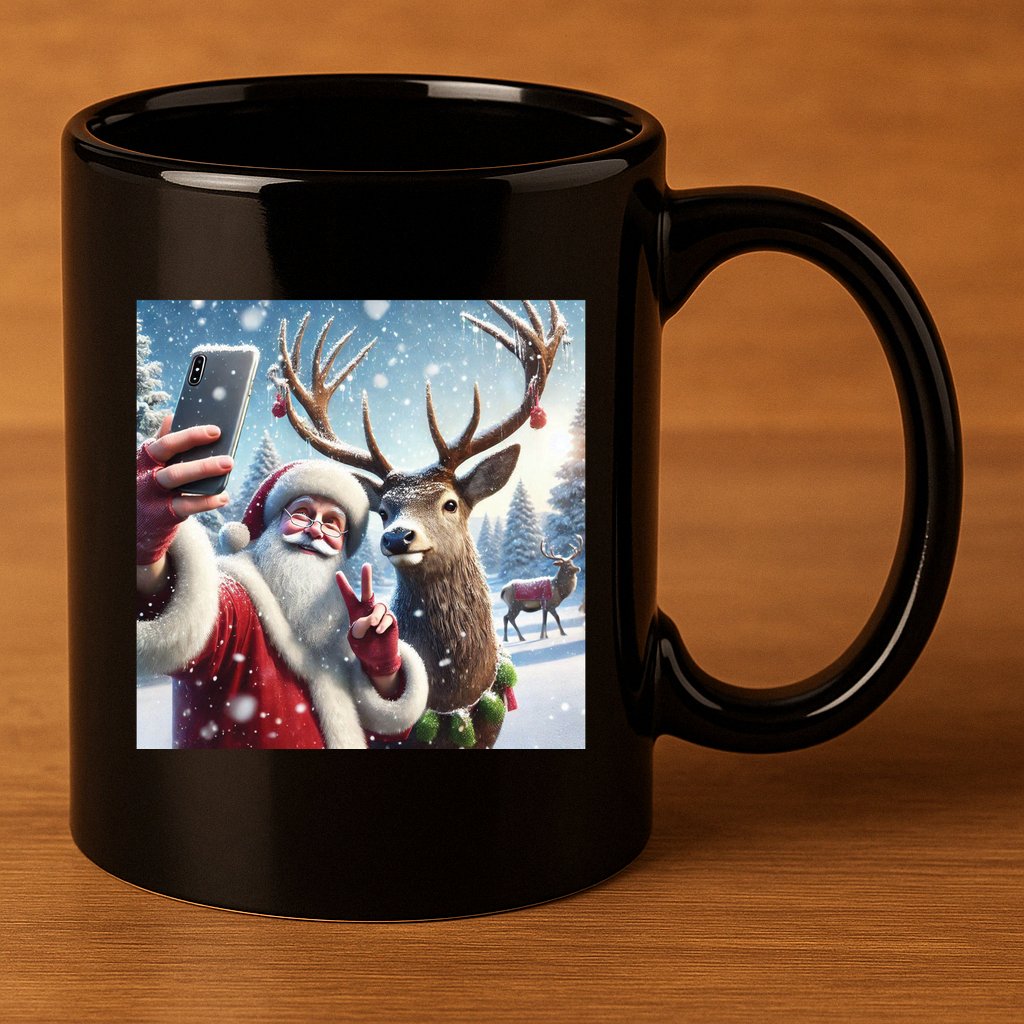 Surprise Rain Deer Selfie Santa 11oz C Handle Ceramic Mug