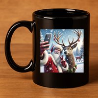 Surprise Rain Deer Selfie Santa 11oz C Handle Ceramic Mug