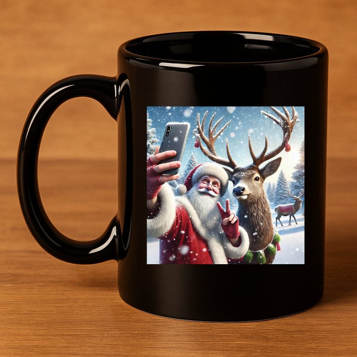 Surprise Rain Deer Selfie Santa 11oz C Handle Ceramic Mug