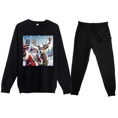 Surprise Rain Deer Selfie Santa Premium Crewneck Sweatsuit Set