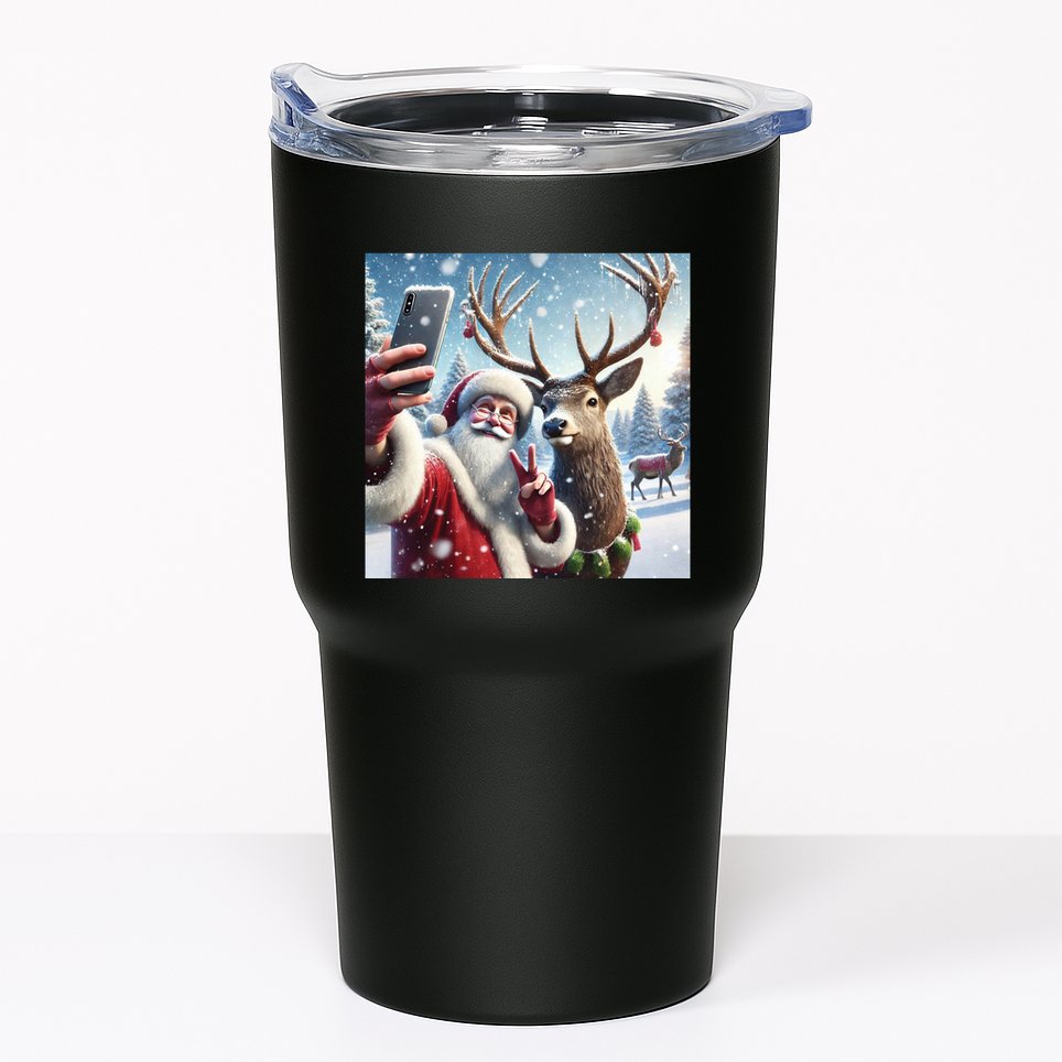 Surprise Rain Deer Selfie Santa Tumbler
