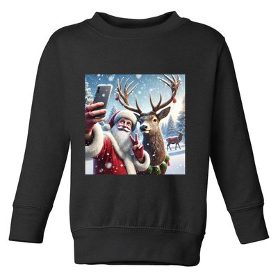 Surprise Rain Deer Selfie Santa Toddler Sweatshirt