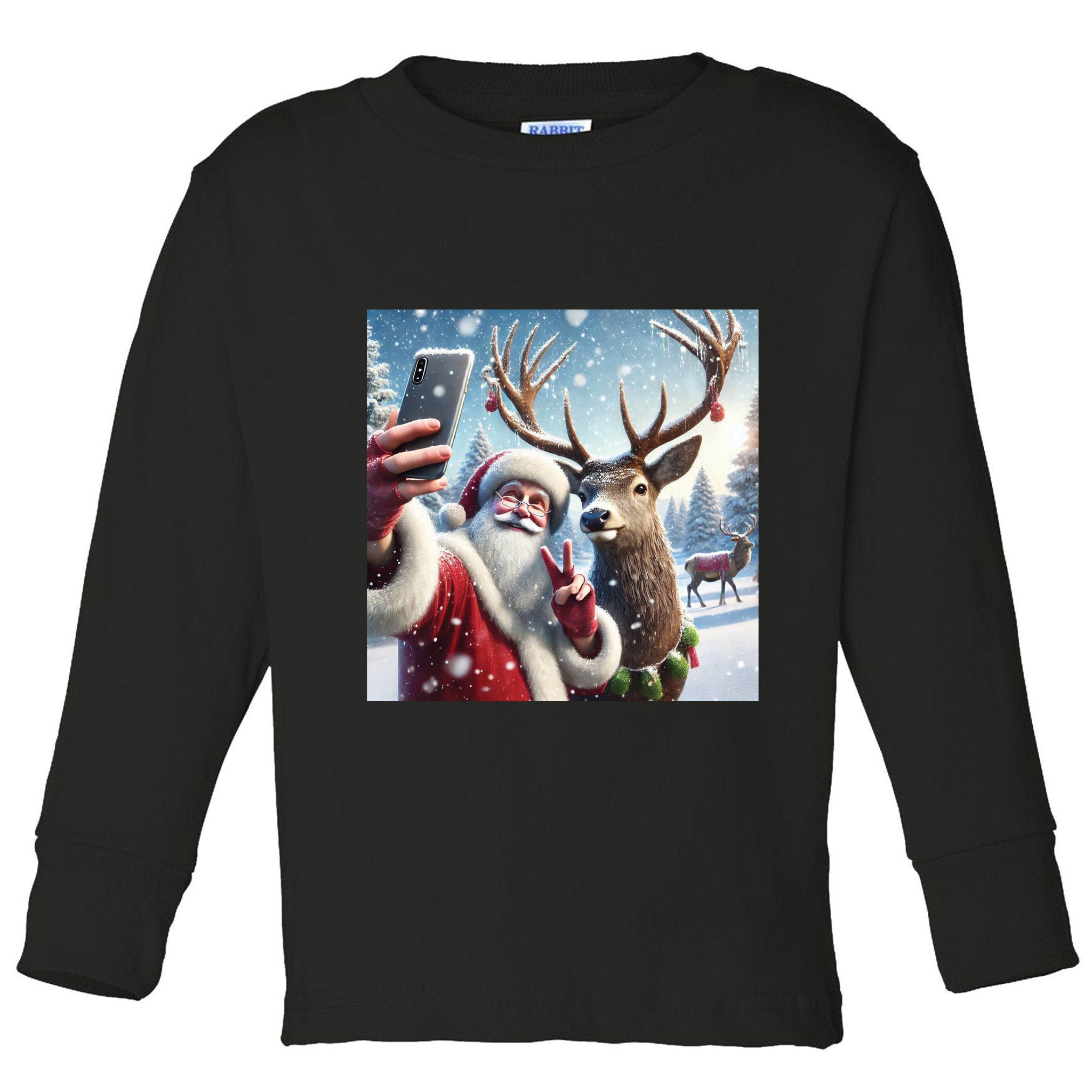 Surprise Rain Deer Selfie Santa Toddler Long Sleeve Shirt
