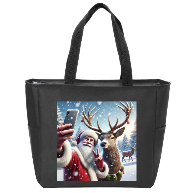 Surprise Rain Deer Selfie Santa Zip Tote Bag