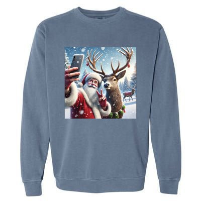 Surprise Rain Deer Selfie Santa Garment-Dyed Sweatshirt