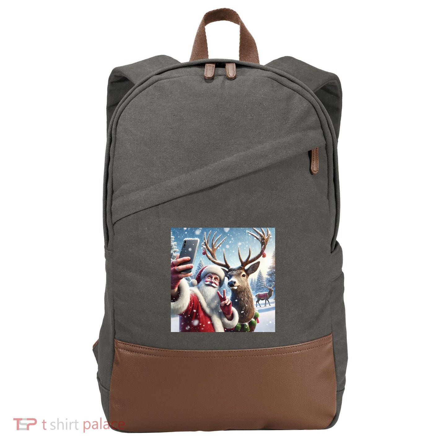 Surprise Rain Deer Selfie Santa Cotton Canvas Backpack