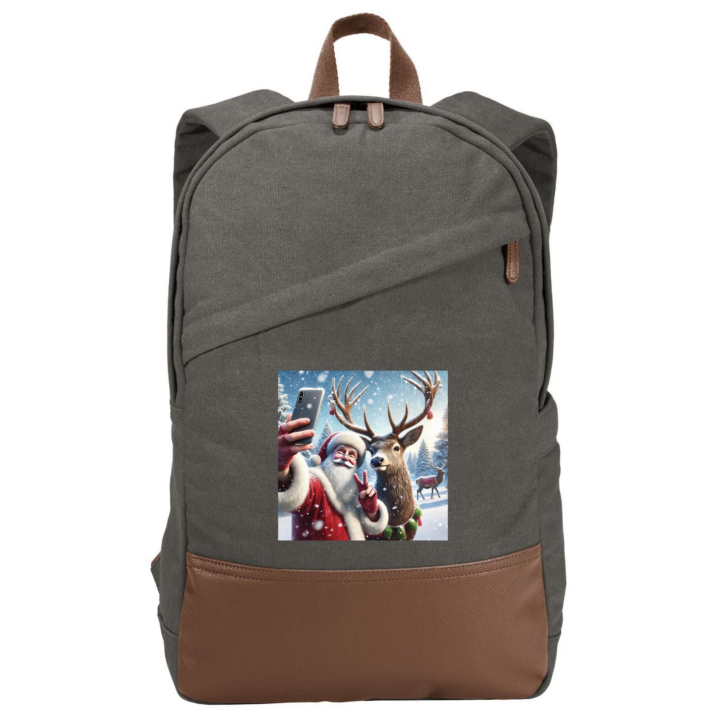 Surprise Rain Deer Selfie Santa Cotton Canvas Backpack