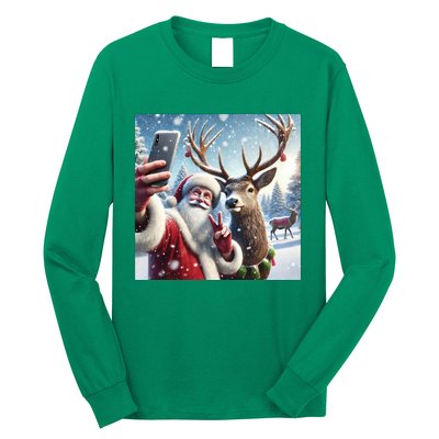 Surprise Rain Deer Selfie Santa Long Sleeve Shirt