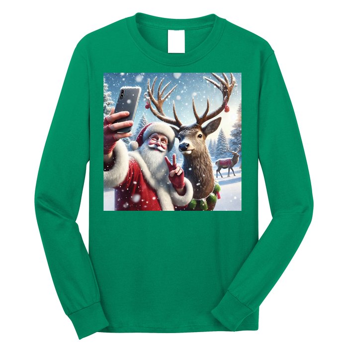 Surprise Rain Deer Selfie Santa Long Sleeve Shirt