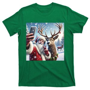 Surprise Rain Deer Selfie Santa T-Shirt