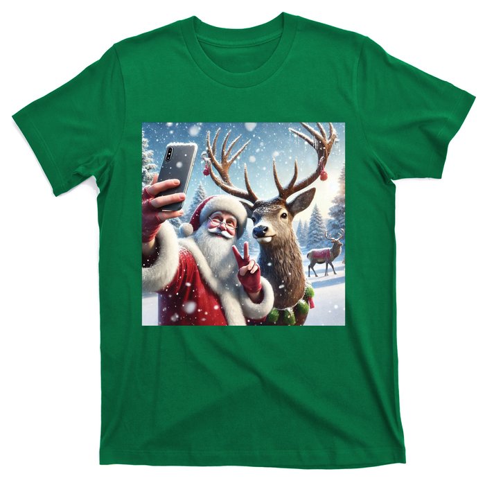 Surprise Rain Deer Selfie Santa T-Shirt