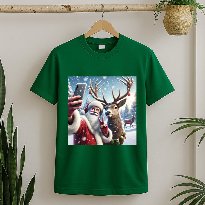Surprise Rain Deer Selfie Santa T-Shirt