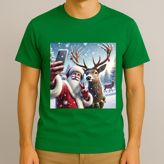 Surprise Rain Deer Selfie Santa T-Shirt
