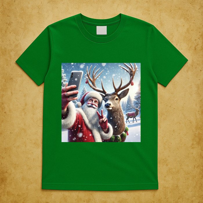 Surprise Rain Deer Selfie Santa T-Shirt