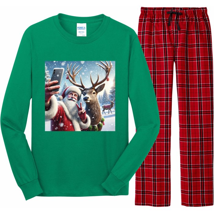 Surprise Rain Deer Selfie Santa Long Sleeve Pajama Set