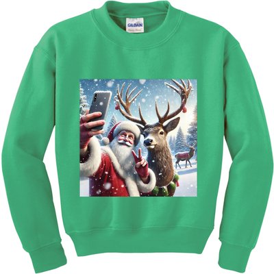 Surprise Rain Deer Selfie Santa Kids Sweatshirt