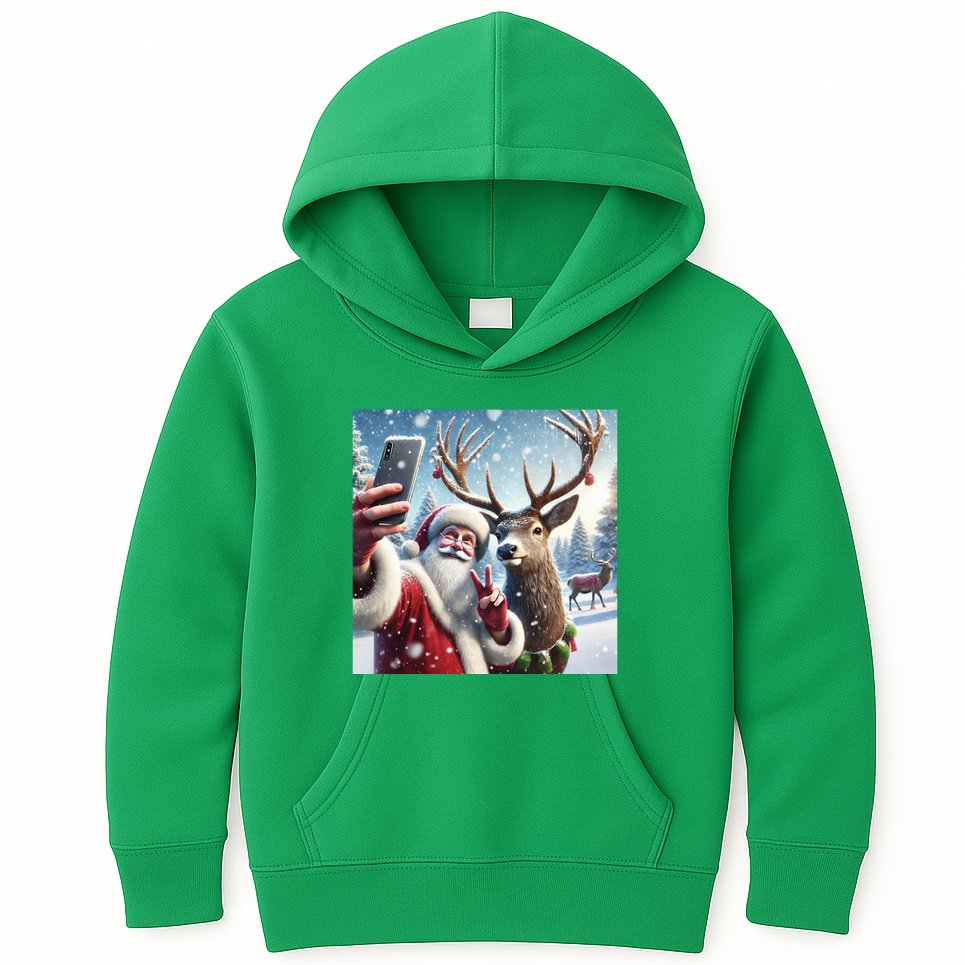 Surprise Rain Deer Selfie Santa Kids Hoodie
