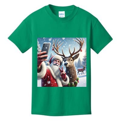Surprise Rain Deer Selfie Santa Kids T-Shirt