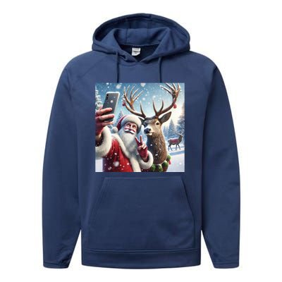 Surprise Rain Deer Selfie Santa Performance Fleece Hoodie