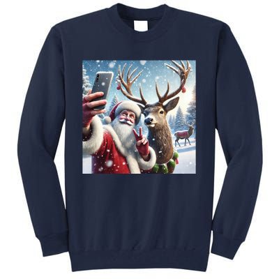 Surprise Rain Deer Selfie Santa Tall Sweatshirt