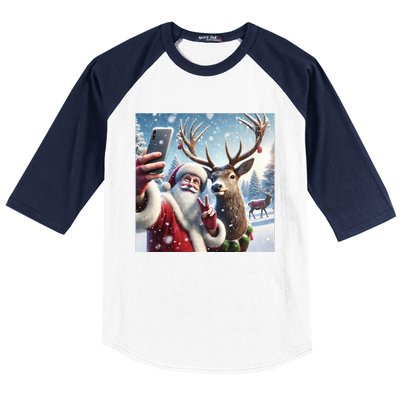 Surprise Rain Deer Selfie Santa Baseball Sleeve Shirt