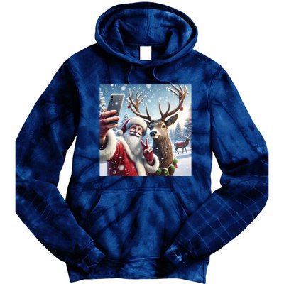 Surprise Rain Deer Selfie Santa Tie Dye Hoodie