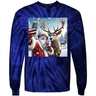 Surprise Rain Deer Selfie Santa Tie-Dye Long Sleeve Shirt