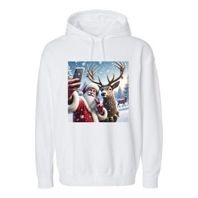 Surprise Rain Deer Selfie Santa Garment-Dyed Fleece Hoodie