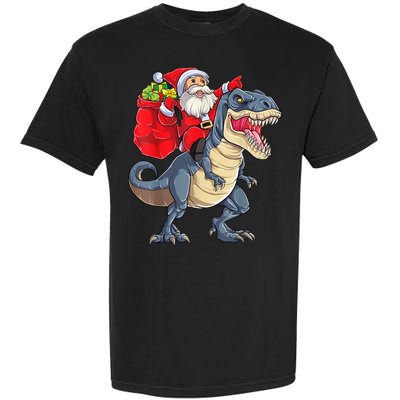 Santa Riding Dinosaur T Rex ChristmasBoys Men Xmas Garment-Dyed Heavyweight T-Shirt