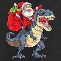 Santa Riding Dinosaur T Rex ChristmasBoys Men Xmas 7 Panel Mesh Trucker Snapback Hat