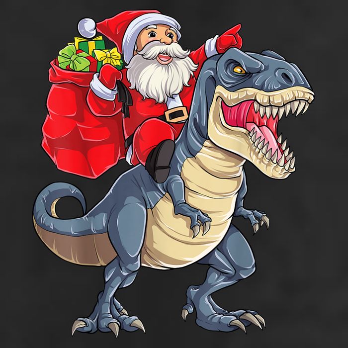 Santa Riding Dinosaur T Rex ChristmasBoys Men Xmas 7 Panel Mesh Trucker Snapback Hat
