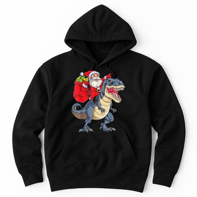 Santa Riding Dinosaur T Rex ChristmasBoys Men Xmas Hoodie
